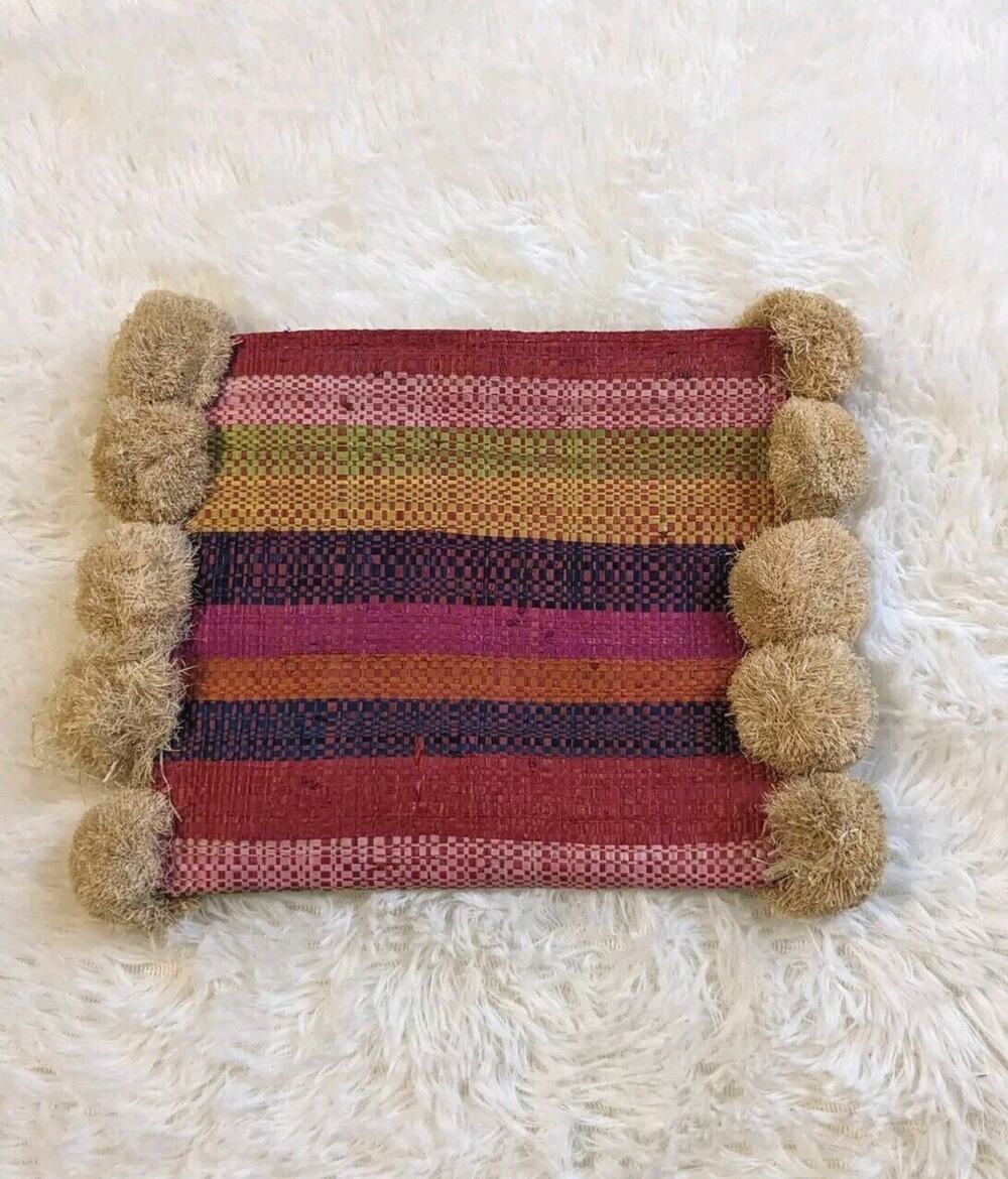Nordstrom Hatattack Rattan Boho Multicolor Pompom Clutch NWOT